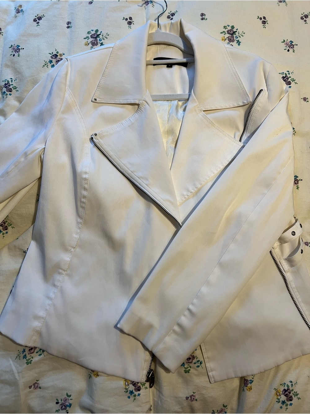 Women's White Asymmetrical Zip Blazer Jacket